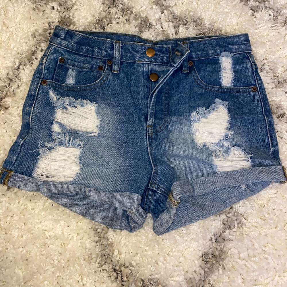 High waisted ripped jean shorts